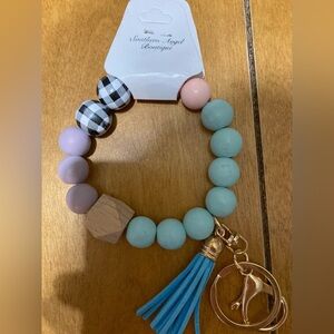 NWT Boutique Pastel Beaded Bracelet Keychain with Tassel